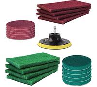 10Pcs Scouring Pads Cleaning Kit for Drill, Kagni 4 Inch Power Scrubber Drill Brush Attachment, Includes 5 Non-Scratch Red Pads and 5 Stiff Green Pads (Drill NOT Included)