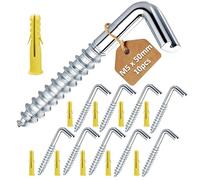10Pcs Screw in Hooks, Wall Hooks Heavy Duty-15kg Loaded, for Hanging Picture Towel, Metal Washing Line/Cup/Bathroom/Door/Hook, Coat Hooks Wall Mounted, with Expansion Bolts,1/L Shape, M5 x 50mm