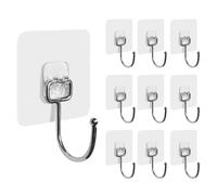10PCS Self Adhesive Hooks Heavy Duty,Sticky Hooks for Hanging,No Drilling Stick Hooks Stick On and Clear Command Hook for Home Bathroom Kitchen and Office