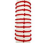 10Pcs/Set Blessed Gr hristian Orthodox Handmade Prayer Rope from Mt. Athos (Komboskoini Chotki) Thin Black with Black Metalic Cross Religious gift Christmas Gift for Men Women (Red)