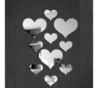 10Pcs/Set Durable Acrylic Love Heart Wall Stickers 3D Mirror Decals Removable for DIY Home Decoration(Silver)