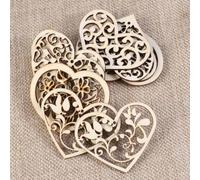 10pcs/set Hollowed Heart Pattern Small Natural Scrapbooking Embellishments Craft Decor Shape Wood Chip for Home Decor