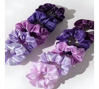 10pcs/Set Silk Colorful Hair Scrunchies, Soft Elastic Satin- Comfy And Stylish Hair Accesories, Purple Scrunchies Women, Girls Gentle Texture Minimizes Breakage & Friction Frizz Free (Royal Purple)