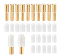 10pcs Shelf Pegs, 5mm 1/4 Inch Brass Shelf Support Pegs with 20 Anti-Slip Silicone Covers Bookcase Shelf Bracket Pins Cabinet Shelf Studs Holder for Bookshelf Wood Glass Boards