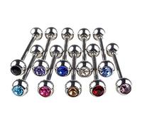 10Pcs Shiny Rhinestone Ball Barbell Tongue Bars Rings Punk Men Women Piercing Jewellery Stylish Attractive processing