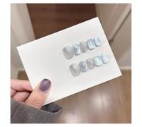 10Pcs Short Round Fake Nails With Champagne Little Heart Cat Eye Wave Pattern Press On Nails For Girls(2 Size M)