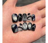 10pcs Short Square Head False Nails with Glue Glitter Fantasy Red Cat Eye Rose Handmade Press-On Nails Wearable Full Coverage Nail Tips(6 Size S)