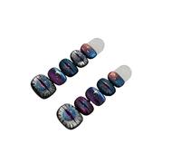 10pcs Short Square Head False Nails with Glue Glitter Fantasy Red Cat Eye Rose Handmade Press-On Nails Wearable Full Coverage Nail Tips(2 Size S)