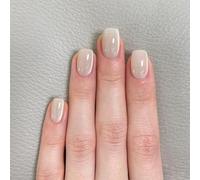10Pcs Short Square White Cats Eye False Nails Almond Spring Press On For Women Full Covers Acrylic Art Set Press On Nail