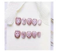 10pcs Short Style Handmade Fake Nails Love Ice Pink Press On Nail Manicure Decorations(L)