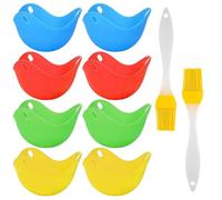 10Pcs Silicone Egg Poachers Set, with Silicone Food Brushes, Microwave Poached Egg Maker Poached Eggs Moulds Eggs Poacher Cups (2 Green 2 Yellow 2 Blue 2 Red and 2 Yellow Brushes)