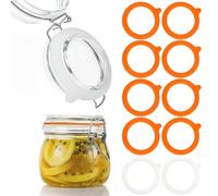 10PCS Silicone Jar Seals, 8 Orange and 2 White Replacement Gaskets for Mason and Kilner Jars Leak Proof to Keep Food Fresh