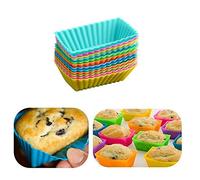 10pcs Silicone Mini Rectangle Reusable Cupcake and Muffin Baking Cup Silicone Cupcake Liners Non-Stick Small Loaf Pan(Random Color)
