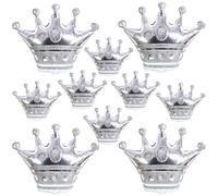 10pcs Silver Crown Balloons, Silver Crown Foil Balloons, Large Aluminum Foil Balloon With Two Sizes For Birthday King Royalty Theme Party Wedding Bachelorette Engagement Decorations