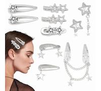 10pcs Silver Star Hair Clip, Y2K Silver Hair Clips, Punk Hair Clips, Star Styling Hairclips, Y2K Fashion Hair Accessories, Non Slip Fancy Hair Clips for Women Girls for Everyday Wear
