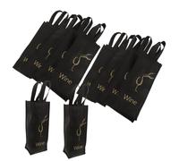 10pcs Single Bottle Wine Bag with Handles, Non Woven Gift Tote | 13.8 X 5.1x4 in Size, Reinforced Bottom, Foldable Storage, Black Finish for Holiday Events and Dinner Parties