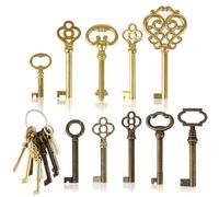 10PCS Skeleton Key Set Reproduction for Antique Furniture, Universal Barrel Key Replacement, Antique Brass Skeleton Keys for Dresser Drawers, Vintage Clocks,Cupboards, Desk Drawer Lock