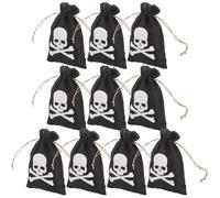 10pcs Skull Pattern Linen Drawstring Bag Black Gift Bag for Coins
