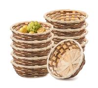 10pcs Small Bamboo Bread Baskets, 17x6cm Food Baskets Round Woven, Handmade Natural Bamboo Bread Bin, Bread Basket for Hamper Kitchen Supermarket Restaurant