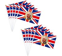 10Pcs Small Coronation Flag King Charles III Union Jack Flag On Sticks King Charles Coronation Decorations 2023 Hand Waving Flags Mini Flags,UK King Stick Flag for Coronation Street Party Decorations