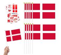 10pcs Small Denmark Flags on Sticks & 2pcs Temporary Tattoos for VE Day 80th Euro Football 2025 Party,Mini Denmark Flags on Sticks Hand Held Flags for VE Events Celebration German Party Decorations