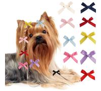 10pcs Small Dog Hair Accessories Bow, 4cm Satin Bowknot with metal Clip for Female Dogs,Cats, Yorkshire. Christmas Party Festival Puppy Kitten Grooming Products (10colors)