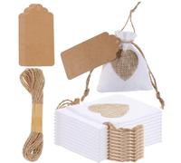 10PCS Small Drawstring Bag 10x8cm Heart Burlap Bags Gift with Drawstring and Gift Tags & String, Reusable Linen Burlap Sack for Wedding Favors Party Jewelry Pouches Christmas Coffee DIY Craft(White)