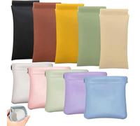 10Pcs Snap Closure Organizer Pouch, XingyLi No Zipper Leather Pocket Cosmetic Bags, Waterproof Portable Mini Makeup Bag, Self Closing Coin Purse Squeeze Travel Pouch for Headphones Jewelry Glasses