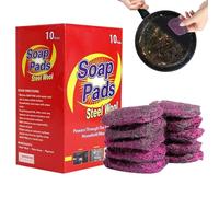 10PCS Soap Pads, Soap Filled Scourer Pad, Steel Wool Soap Pads, Sponges Scrubbing Scouring Pad, Scratch Resistant Soap Filled Scourer Pads, Steel Cleaning Scrub Pad, Stain and Grease Cutting