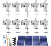 10Pcs Solar Panel Mounting Brackets Kit, Aluminium Alloy Solar Panel Roof Mounting Rail Support 1-4 Pieces Solar Panels End Clamps for Flat Pitched Roof RV (Silver)