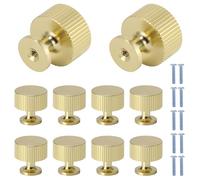 10PCS Solid Brass Cabinet Knobs, Gold Cupboard Wardrobe Handles Gold Brass Door Drawer Handles with Screws, Round Brass Handles Knobs for Kitchen Cupboard Dresser Wardrobe 28 X28mm (1.1*1.1 Inch)