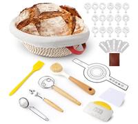 10pcs Sourdough Starter Kit, Bread Making Supplies Tools,10.24" Round Banneton Proofing Basket,Bread Lame, Dough Scraper, Cloth Liner, Dough Whisk, Silicone Basting Brush