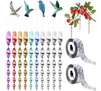10pcs Spiral Bird Repellent Sticks 30cm,2pcs Double-sided Reflective Bird Deterrent Tape 80x2.4cm,Shiny Holographic Flash Tape & 360° Rotating Rods to Bird Scarers for Garden, Farm, Orchardm