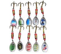 10Pcs Spoon Metal Hard Spinner Baits Fish Lures Bass Spinner Swimbaits Silver Golden Trout Lures Baits Treble Fishhooks Fishing Spoons Lures Metal Lures Baits for Trout Bass Casting Spinner Fishing