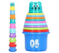 10PCS Stacking Cups Educational Bath Toys for Toddlers Baby Bath Nesting Cups with Numbers Fruits Pattern Rainbow Colors Learning Toy 6M+