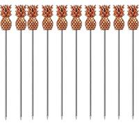 10pcs Stainless Steel Cocktail Sticks with Pineapple Top Reusable Cocktail Finger Food Sticks Cocktail Picks Olive Sticks Fruit Sticks Cocktail Picks Appetizer BBQ Snacks Halloween