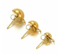 10pcs Stainless Steel Stud Earrings Base Solid Half Ball Ear Post with Open Ring for Earring Making Accessories 6/8/10mm-gold-6mm