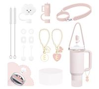 10Pcs Stanley Cup Accessories 9-10mm Stanley Straw Cover Topper Silicone Boot For Stanley Cup Initial Letter Charm Leak Proof Seal Kit Stanley 2.0 30&40oz (Rose Quartz,E)