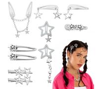 10Pcs Star Hair Clips Kawaii Silver Hair Clips Pentagram Cute Hair Clips Metal Star Barrettes Star Hairclips Y2K Hair Barrettes Non-Slip Hairclip Star Hair Accessories for Women Girls
