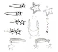 10PCS Star Hair Clips Y2K Silver Hair Clips Metal Star Barrettes 8 Shapes Pentagram Hair Snap Clips Silver Hair Clips for Women,Metal Star Barrettes Punk Hair Accessories for Women