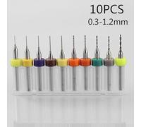 10pcs Steel Drill Bits Set for PCB CNC Composite Plastic Molds with Cutting Diameters 0.3mm to 1.2mm and 3.175mm Shank