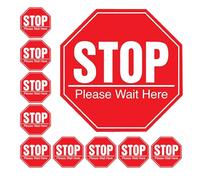 10pcs Stop Please Wait Here Floor Decals Pvc Safety Signs Red