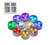 10pcs Submersible LED Lights 100% Waterproof CR2450 Mood Light Underwater Lights Battery Powered with IR Remote Control for Vase Fishtank Wedding Halloween Christmas