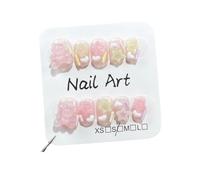 10pcs Sweet Bear Handmade Nails Crystal Clear 3D Star & Heart Design Press on Nail Short Square Fake Nail for Women&Girl(XS)