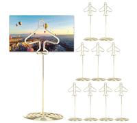 10Pcs Table Number Holders, Mini Place Card Holders, Tall Table Number Stands, Golden Airplane Holder with Base, Table Card Holder Stands