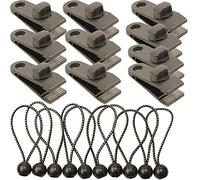10pcs Tarp Clips Awning Clamp Heavy Duty Lock Grip with 10pcs Ball Bungee Cords, Fixed Plastic Linoleum Tent Clips Tarp clamps Tent fasteners, Tent tarp Tarpaulin Canvas Clips for Outdoor Camping