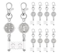 10Pcs Tibetan Silver Medalla de San Benito Keychain Key Shaped St Benedict Medals Catholic Keychain for Men Women Birthday Party Favors Key Holder, Tibetan Silver, S