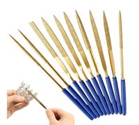10Pcs Titanium-Coated Diamond Needle File Set, Precision Mini Modelling Hand Files with Storage Pouch, Assorted Shapes for Jewellery Making, Metal, Glass, Ceramic, Jade & Wood Carving