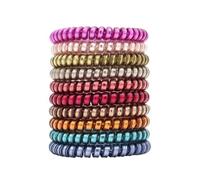 10pcs Top Fashion Ice Cream Colorful Spiral Spin Screw Telephone Wire Hair Ties Pearly Premium Plastic Rubbers Ponytails(WHITE)