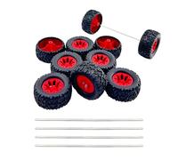 10PCS Toy Car Wheels Toy Car Rubber Tire Wheels with 5PCS Shaft Round Rod Axles for RC Car Truck Robot DIY Model Toy Parts (2x20x44mm)